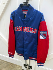 Vintage Mitchell & Ness New York Rangers NHL Snap Front Jacket Blue/Red Large picture