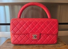 Chanel Kelly Parent Flap Bag Matelassé Lambskin W Red Top Handle Authentic Card picture