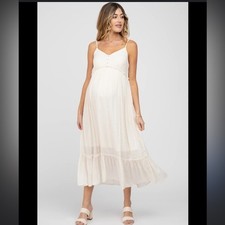ASOS Maternity Cream Maxi Dress Sleeveless Lace Boho Cream White Size 12 picture