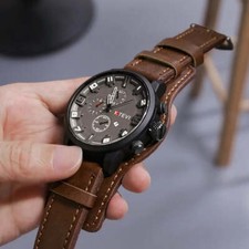 Retro Mens Quartz Watch Leather Strap Date Military Wristwatch picture