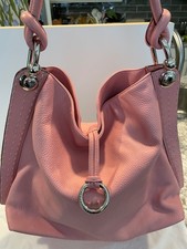 Vintage BCBG pink pebbled leather handbag with silver hardware includes dust bag picture