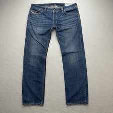 Diesel Safado Slim Straight Button Fly Jeans Mens 36x32 Blue Wash Distressed picture