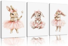 3pcs Pink Bunny Nursery Wall Art Girls Room Wall Decor 16x24in Framed picture
