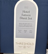 Threshold Hotel Sateen Sheet Set Size Full 6 Pc 800 Thread Cotton Graphite Blue picture