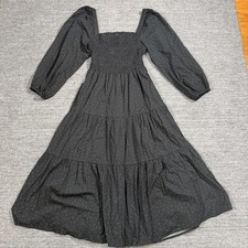 Madewell Lucie Tiered Midi Dress Women Large Black Polka Dot Puff Sleeve Smocked picture