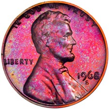 1968 S Toned Lincoln Cent Proof ANACS PF 65 BN PR See Video Toning Coin 1C picture