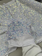 White Iridescent Sequin Stretch Velvet Fabric Sparkly Spandex Costumes Dancewear picture