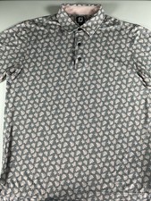 FootJoy Golf Polo Mens XL Pink Grey Fern Leaf Pattern Stretch Performance Shirt picture