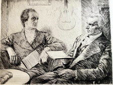KARL FREDERICH  BAUER   GOETHE AND SCHILLER      ETCHING    TRIAL PROOF  1900 picture