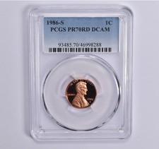1986-S Lincoln Memorial Cent PR70 RD PCGS Blue Lbl picture