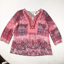 Vintage America Pink Paisley Embroidered V-Neck Blouse Small New Retail $69.50 picture