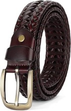 Mens Braided Leather Belt, Casual Woven Leather Belt for Men 34 Dark Brown picture