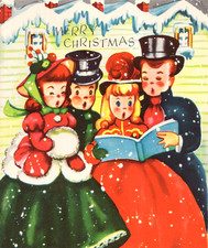 Vintage Christmas Card, RETRO CHRISTMAS CAROLERS ,UNUSED picture