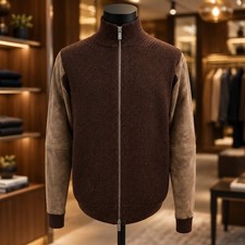 Zegna Sport 100% Wool 100% Leather Sleeves Sweater Size XL  picture