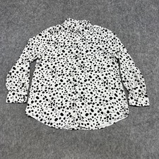 Chicos Shirt Womens 12 14 White Black Polka Dot Button Front Modal Long Sleeve picture