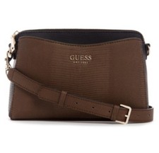 GUESS Lyndi Triple Compartment Girlfriend Crossbody Chestnut Multi Gold picture