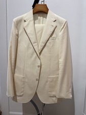 38R Caccioppoli Ivory worsted wool suit Mother-of-Pearl buttons LIGHTLY USED picture