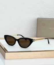 BVLGARI BV40109I Black Cat Eye Brown Lens Sunglasses Gold Detail 52-17-140 picture