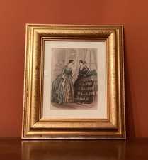 Antique 1890’s Litho Victorian French Fashion Prints Hand Colored - Wood Frame picture