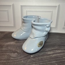 Vintage Haeger Pottery Baby Booties Planter Ceramic Light Blue Nursery USA picture