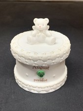 Vtg August Peridot Birthday Bear Tooth Fairy Ring Trinket Box picture