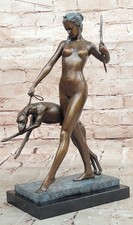 Art Deco 1920 Style Nude Diana the Huntress Dogs Bronze Statue Sculpture Decor picture