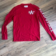 Vintage Aeropostale Mens Red Long Sleeve Graphic T-Shirt 8A7 Spellout Logo Large picture