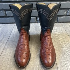 Justin Vintage Full Quill Ostrich Round Toe Cowboy Boots Mens 13 D picture