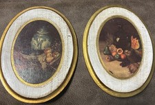 Vintage Italian Florentine Wall Plaques Oval Pair Still Life Fruit picture