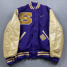 Vintage Holloway Jacket Mens XXL Long Wool Letterman Purple Snap Button Rams picture