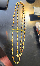 Vintage 1920s Art Deco Czech Glass Sautoir Necklace | Marbled Flapper Rope 56