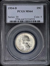 1934-D 25C Washington Quarter PCGS MS64 picture