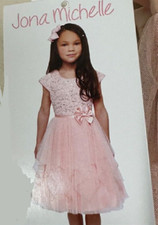 Jona Michelle GIRLS  Lace Dress 5 Bow Tulle Glitter Party(PINK GLITTER 7)NWT picture