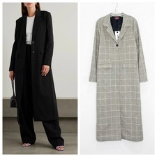 NEW Staud Ralph Duster Coat (Sz 4) Single Breasted Maxi Cream Black Plaid picture