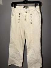 Suzanne Betro White Denim Capri Jeans Size 8 Button/Zip Embroidered 5-Pocket picture