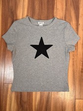 Rue21 Ribbed Star T-Shirt Size L Gray Black Short Sleeve Graphic Top picture