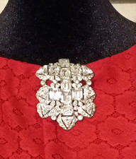 Antique Signed 1930s EISENBERG ORIGINAL Swarovski Crystal Dress Fur Clip Brooch picture