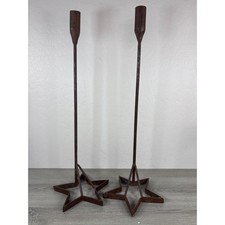Pair of Vintage Rustic Wrought Iron Star Cattle Brand Base Candle Holders 24 in picture