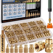 FFVRVSS 600+7Pcs Brass Threaded Inserts M2 M2+M2.5+M3+M4+M5+M6, brass color picture
