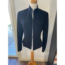 Elie Tahari Black Virgin Wool Military Jacket Hook Eye Closure Size 12 EU8WW10U picture