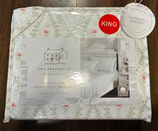 THE FARMHOUSE Rachel Ashwell Shabby Chic White/Green/Pink Floral KING Sheet Set picture