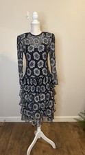 Vintage Judith Ann Creations Beaded Long Sleeve Ruffled Dress Floral Sz S picture