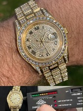 15ct MOISSANITE Gold Mens Presidential Watch Iced Hip Hop Out Pass Diamond Test picture