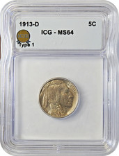 1913 D Type 1 Buffalo Nickel 5C ICG MS64 Choice Uncirculated picture