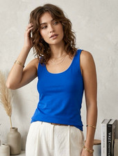 NWT J. Jill Perfect Reversible Scoop V-Neck Tank Top Amalfi Coast Blue | L picture