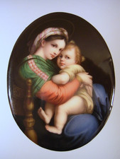 Antique Porcelain Hand Painted Plaque Raphael Madonna Della Seggiola 4 3/4 in picture