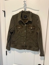 Liverpool Women's Denim Jacket Button Front Olive Green Size XL Excellent Condit picture