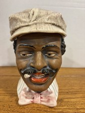 1900's Majolica Tobacco Humidor Handsome Man Figural Tobacciana 7” Tall Austria picture