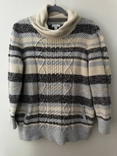 LL Bean Signature Women’s XL Cowl Neck Cable Knit Sweater Gray Cream picture