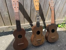 Three Vintage Ukuleles - Need Strings And Repair (see Images) Brands Unknown  picture